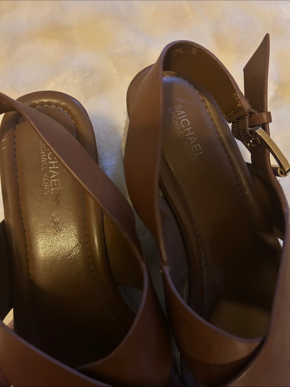 Michael Kors Brown Leather Platform Espadrille Sandals - Picture 2 of 4